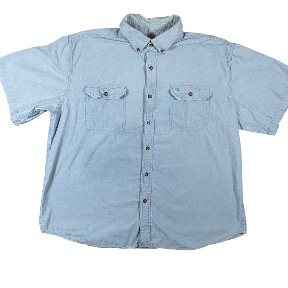 Carhartt Mens Short‎ Sleeve Button Down Shirt Size 2XL Blue Cotton Workwear